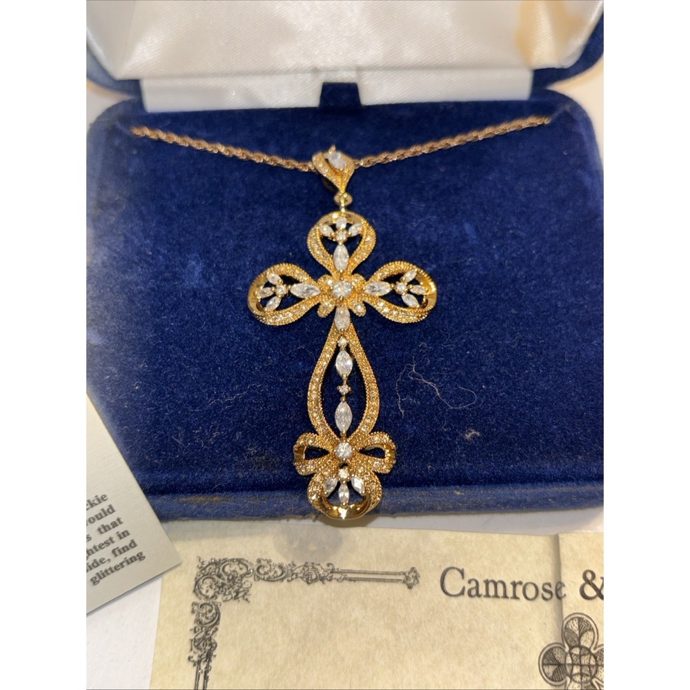 Camrose & Kross JBK Vintage Gold Tone Cross Pendant Necklace Certificate In Box - Picture 2 of 5